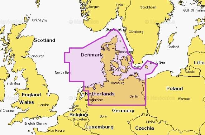 carte marine Navionics+ NAEU077R Denmark & Germany North
