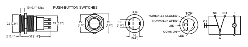 Bouton poussoir à LED rouge 12V (on)-off - MARINCO
